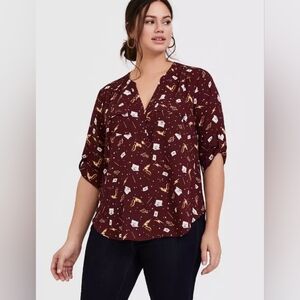 Torrid Harper Harry Potter Stars, Wands Red Blouse sz 2x